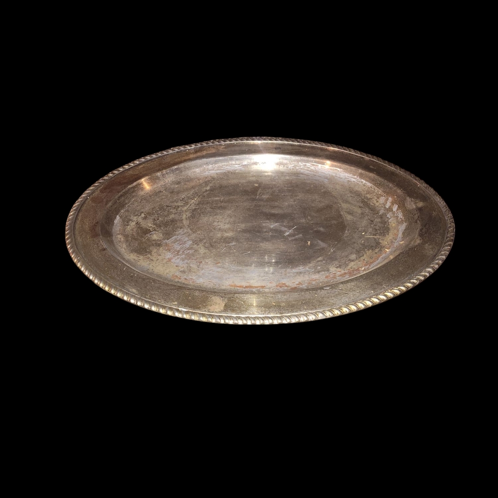 Vintage Silver Plated Serving Tray With Decorative Trim
